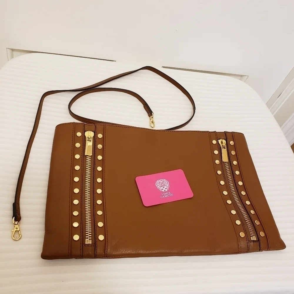 NWOT Vince Camuto Mocha Bisque In Color Leather Large Clutch/Crossbody, …